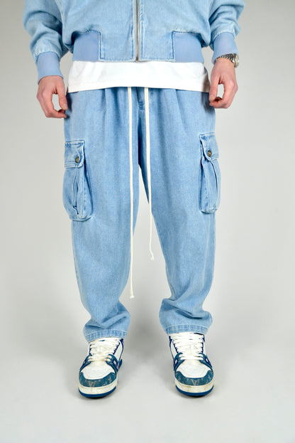 Coordinato Cargo In Denim Celeste