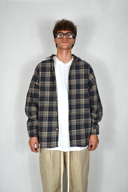 Camicia A Quadri Oversize Blu/Beige