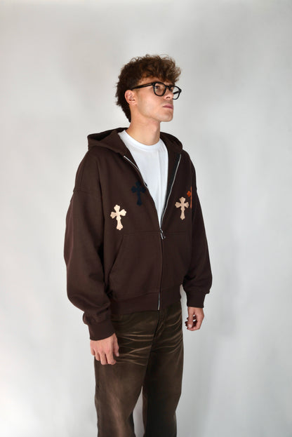 Felpa Con Croci Marrone