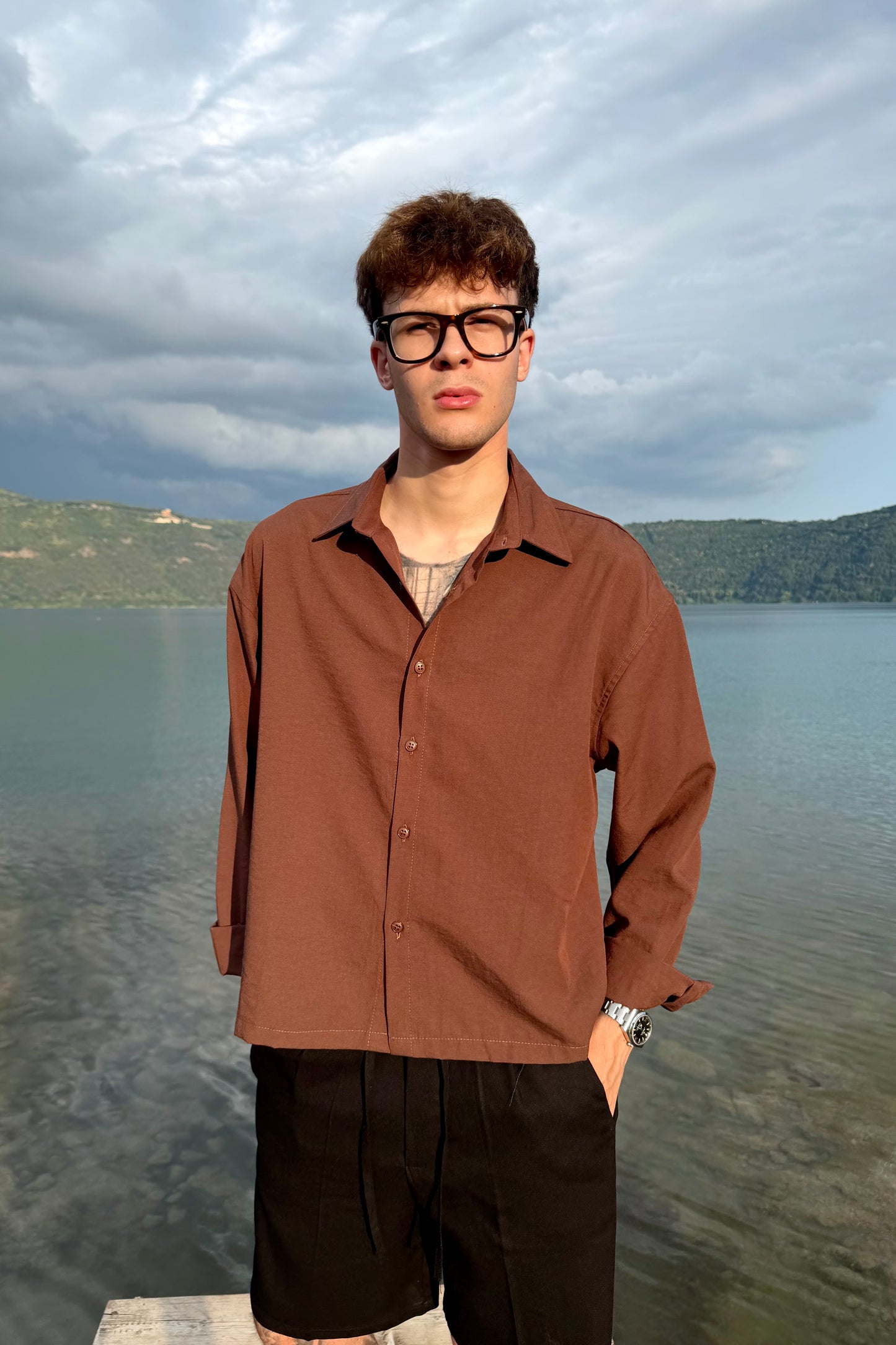 Camicia Cancún In Lino Marrone