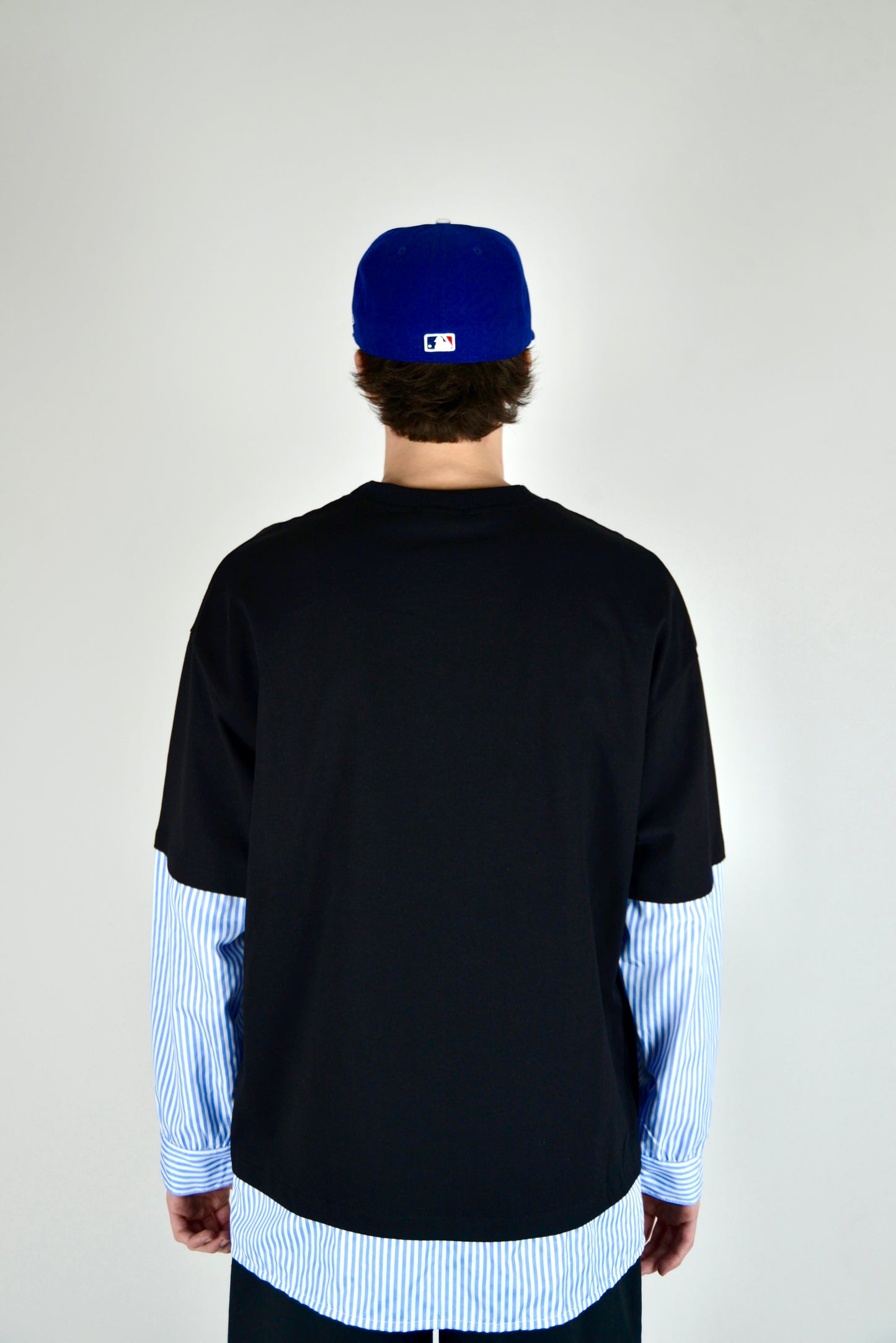 T-shirt Manica Camicia a Righe Nero