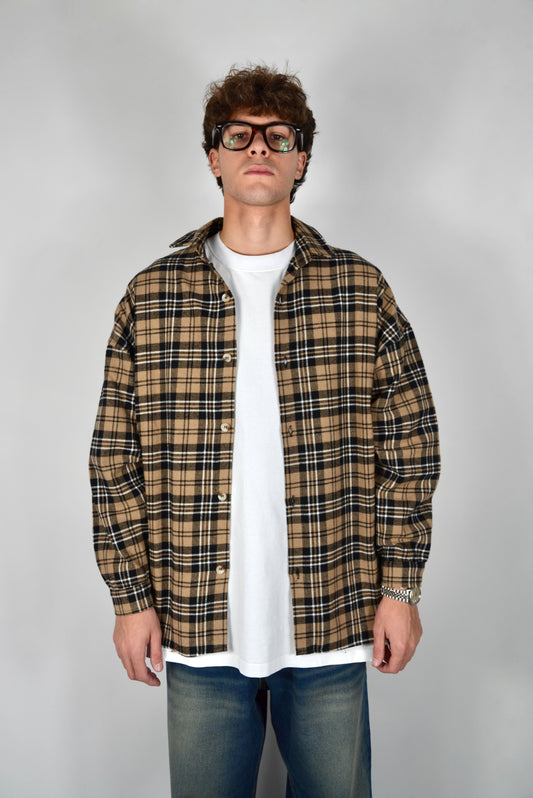 Camicia A Quadri Oversize Beige/Nero