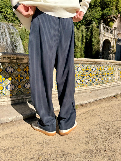Pantalone Gessato Blu Navy
