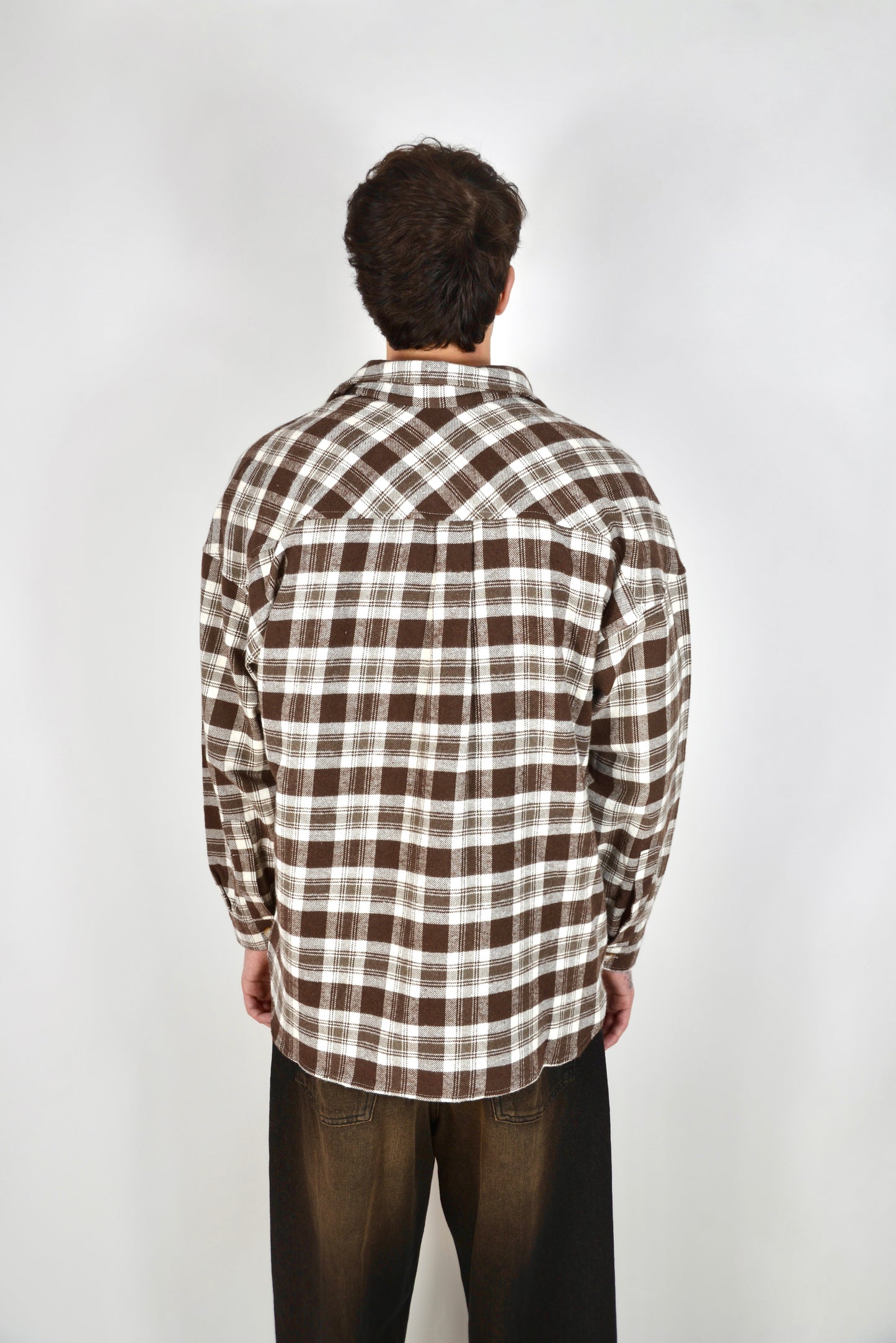 Camicia A Quadri Oversize Moro/Panna