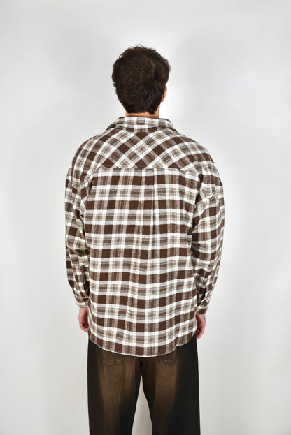 Camicia A Quadri Oversize Moro/Panna