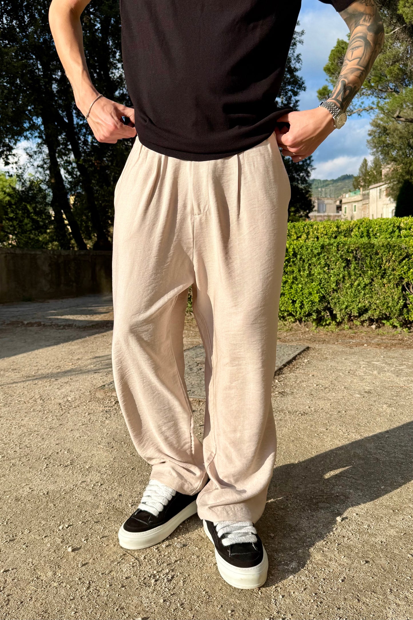 Pantalone In Viscosa Beige