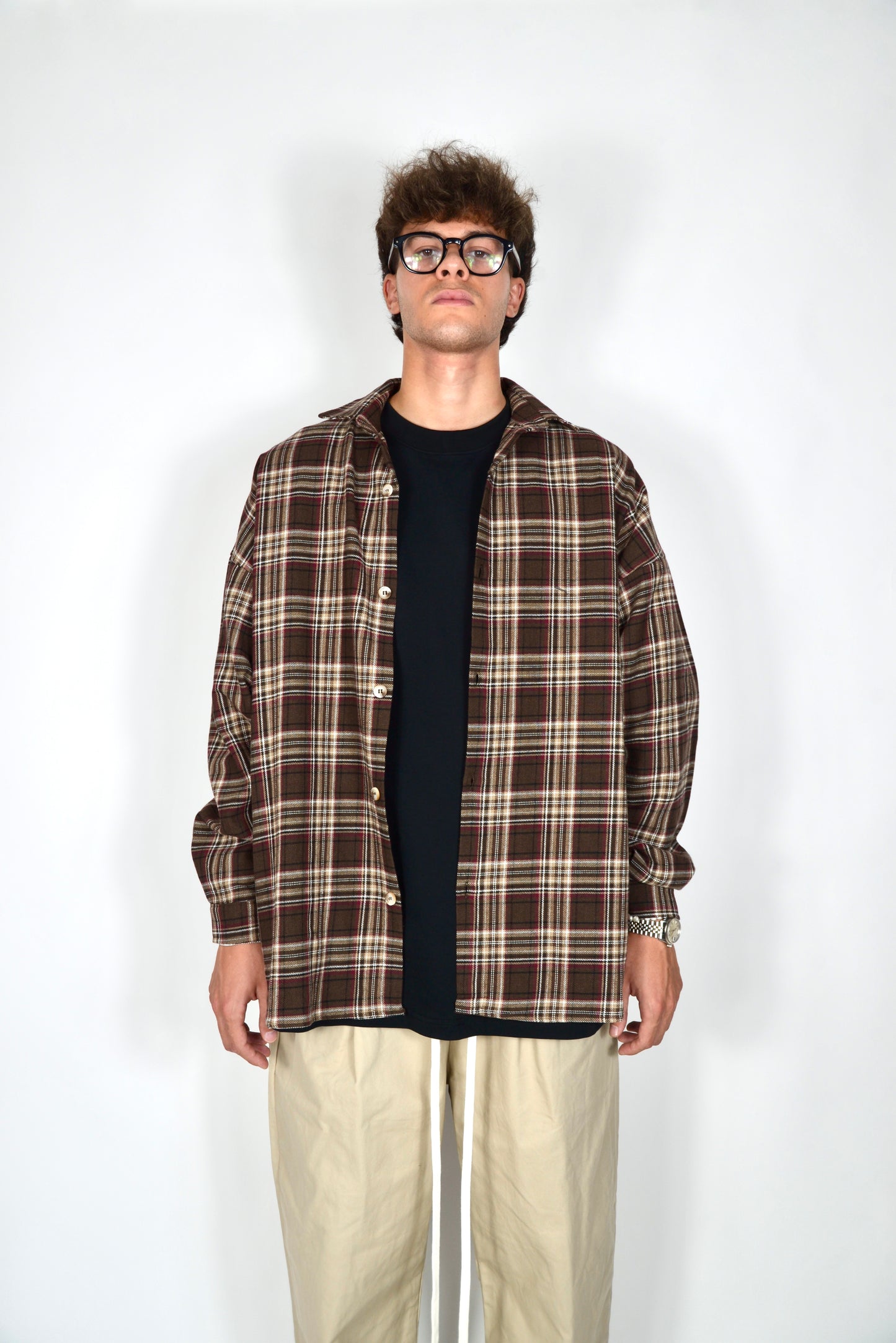 Camicia A Quadri Oversize Moro/Bordeaux