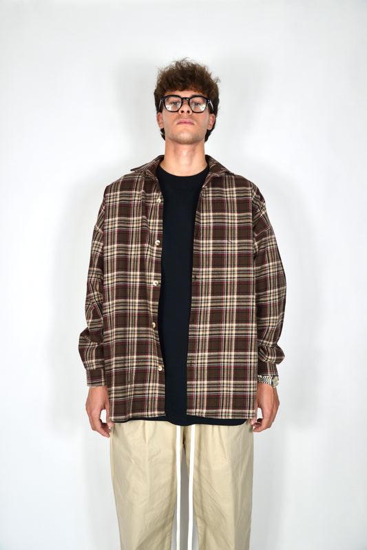 Camicia A Quadri Oversize Moro/Bordeaux