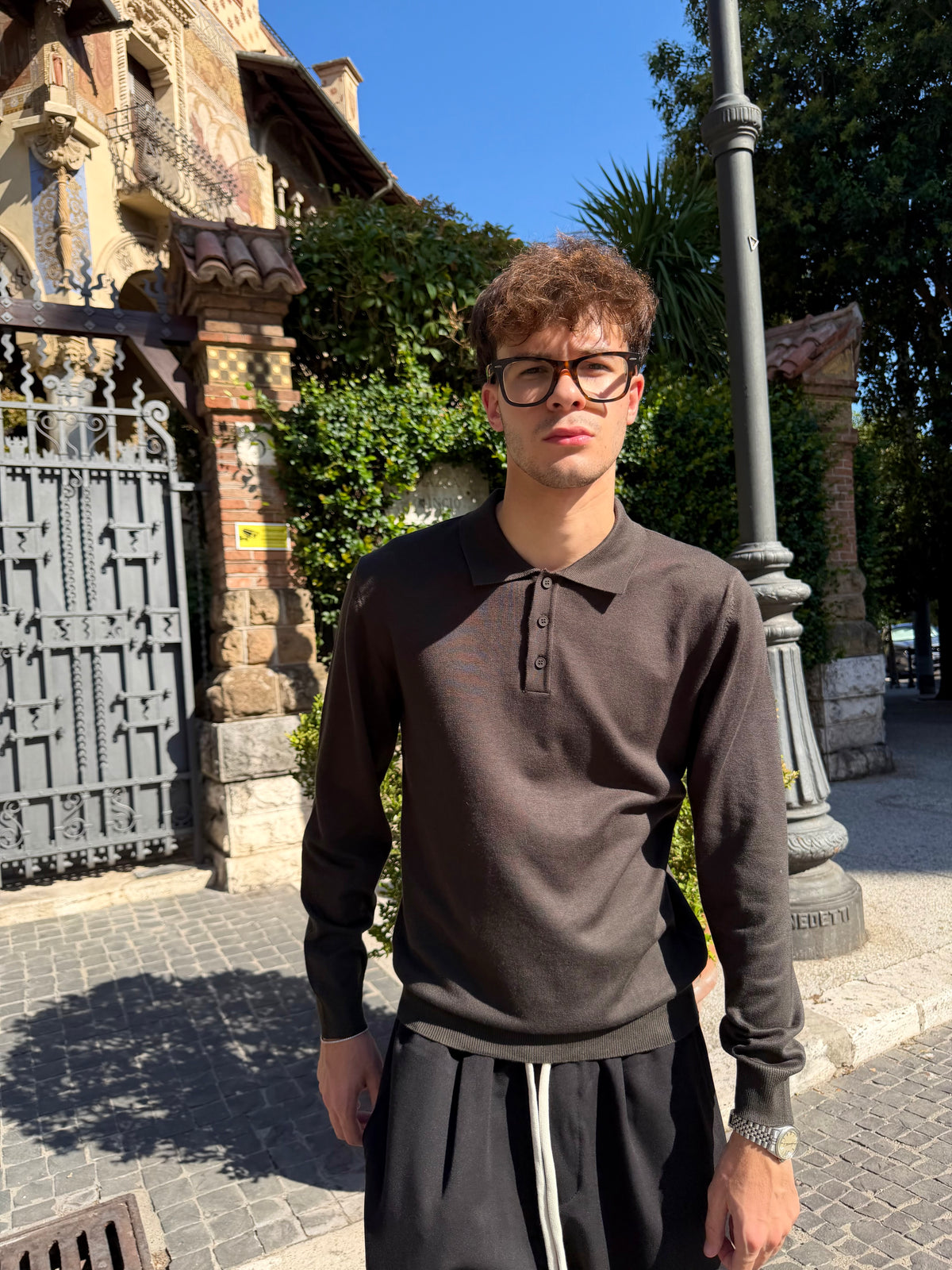 Polo In Filo A Manica Lunga Verde Militare