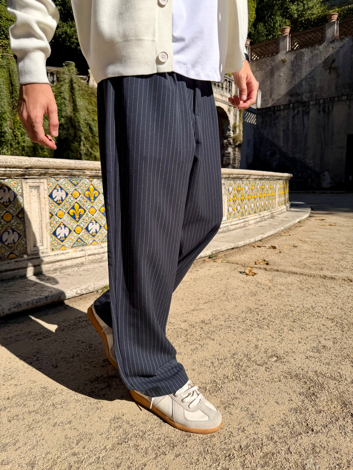Pantalone Gessato Blu Navy