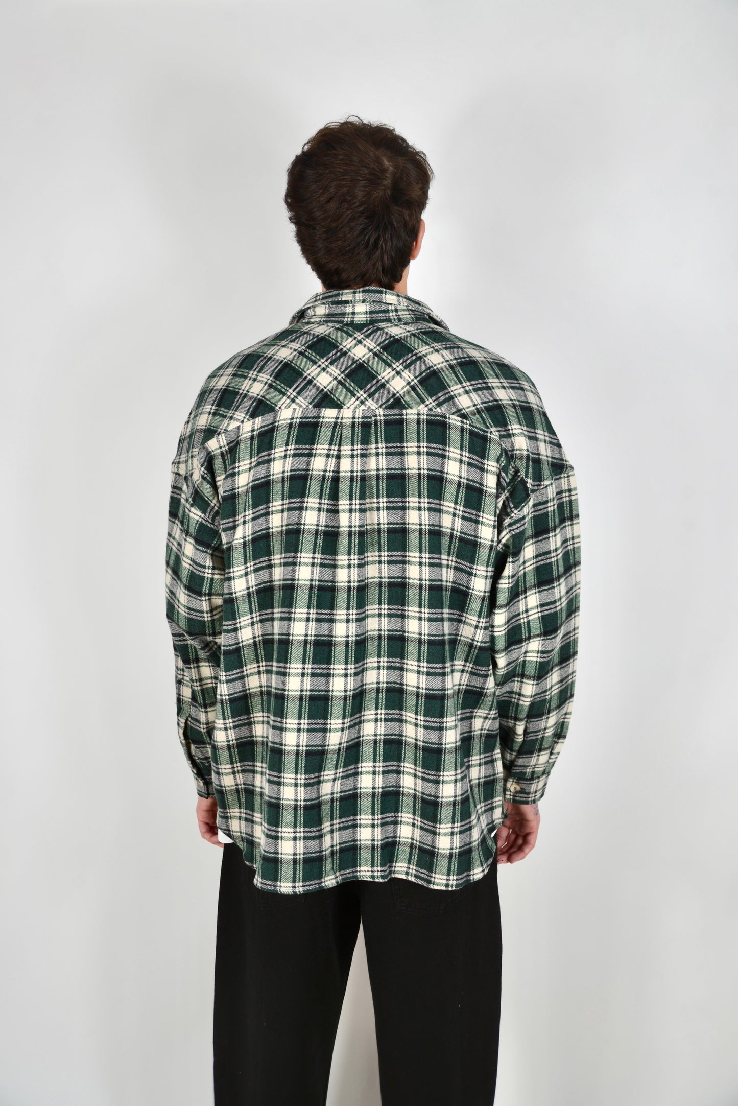 Camicia A Quadri Oversize Verde/Panna