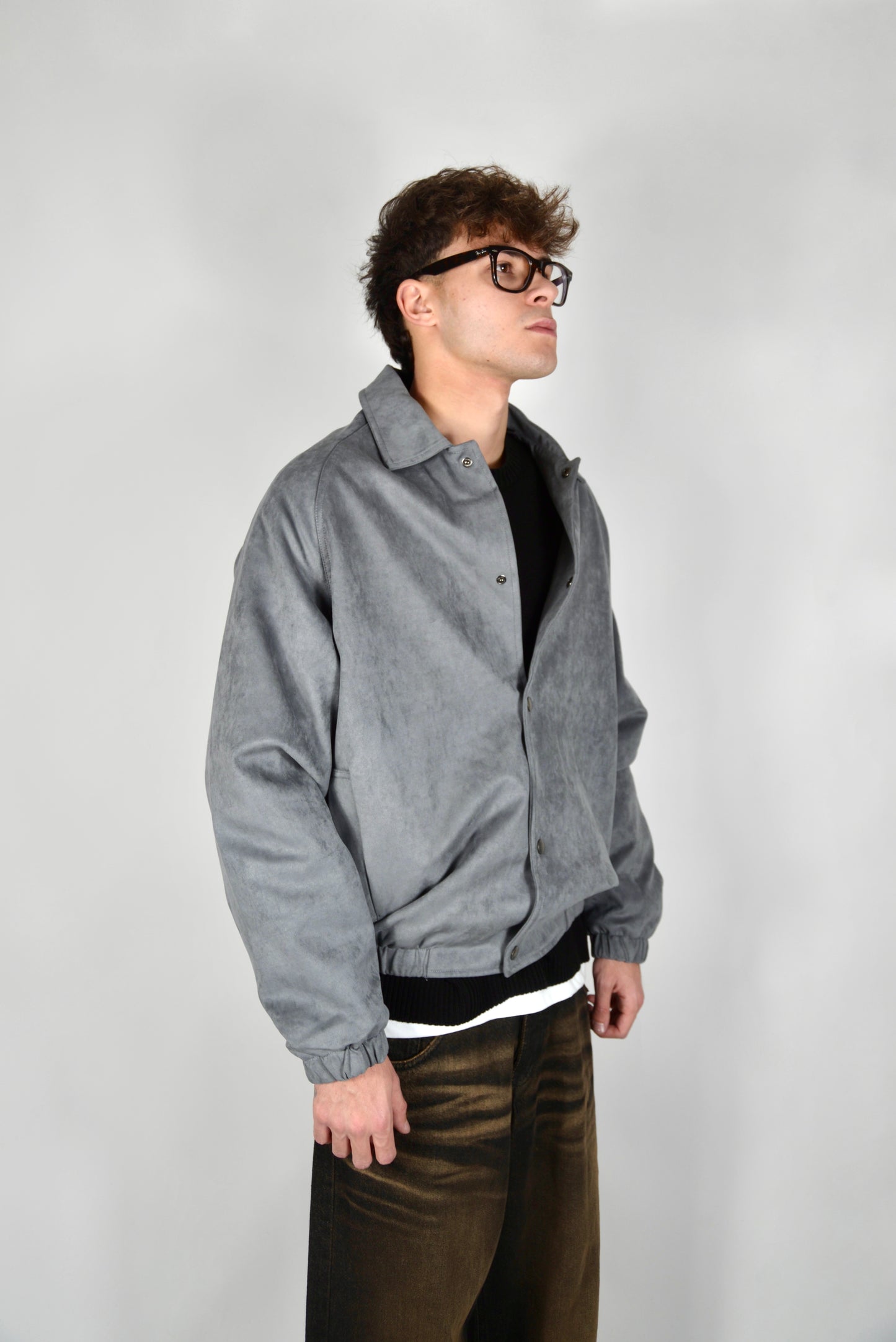 Bomber Scamosciato Grigio