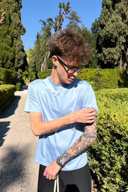 T-Shirt In Filo Di Scozia Celeste