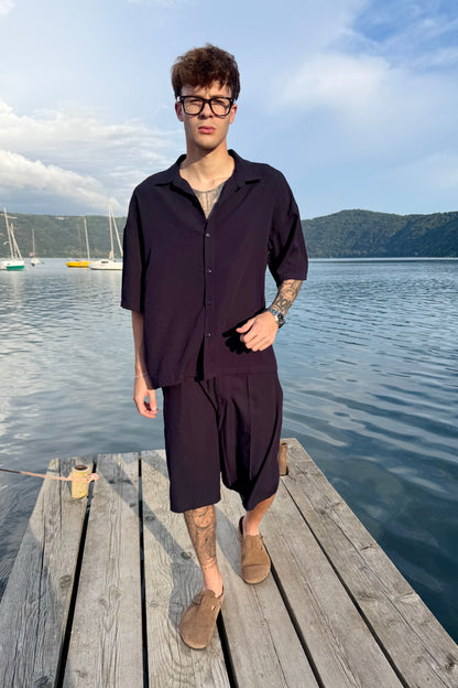 Coordinato Mykonos In Lino Blu Notte