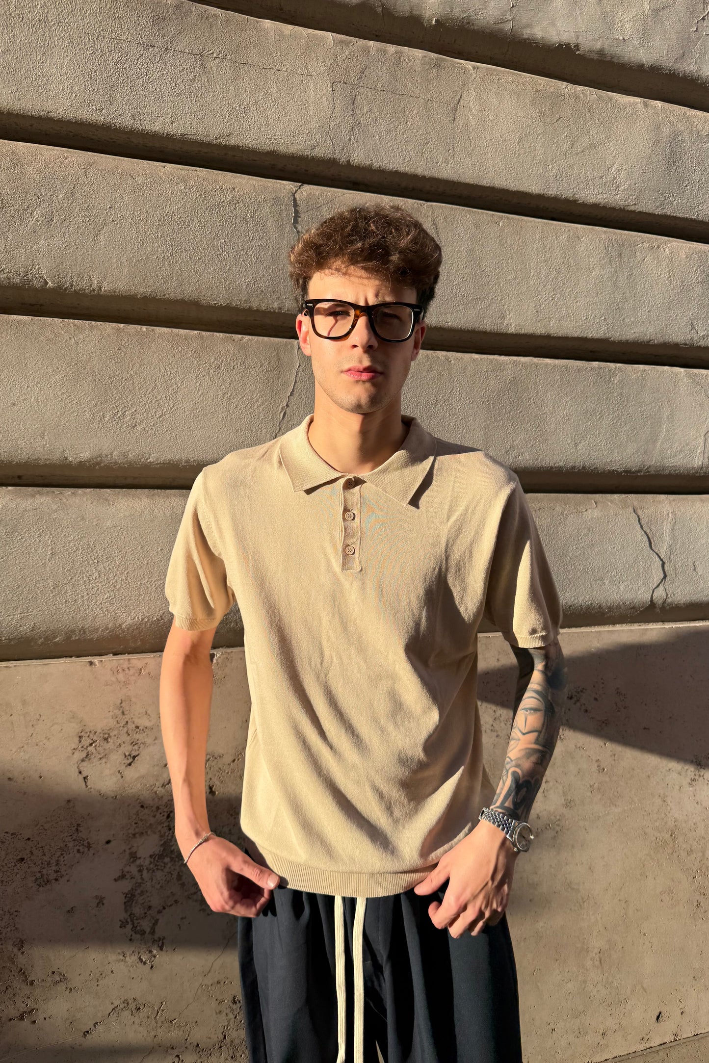 Polo In Filo Beige