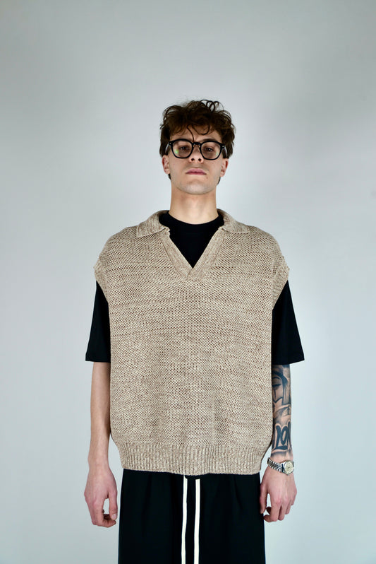 Gilet In Filo Intrecciato Beige