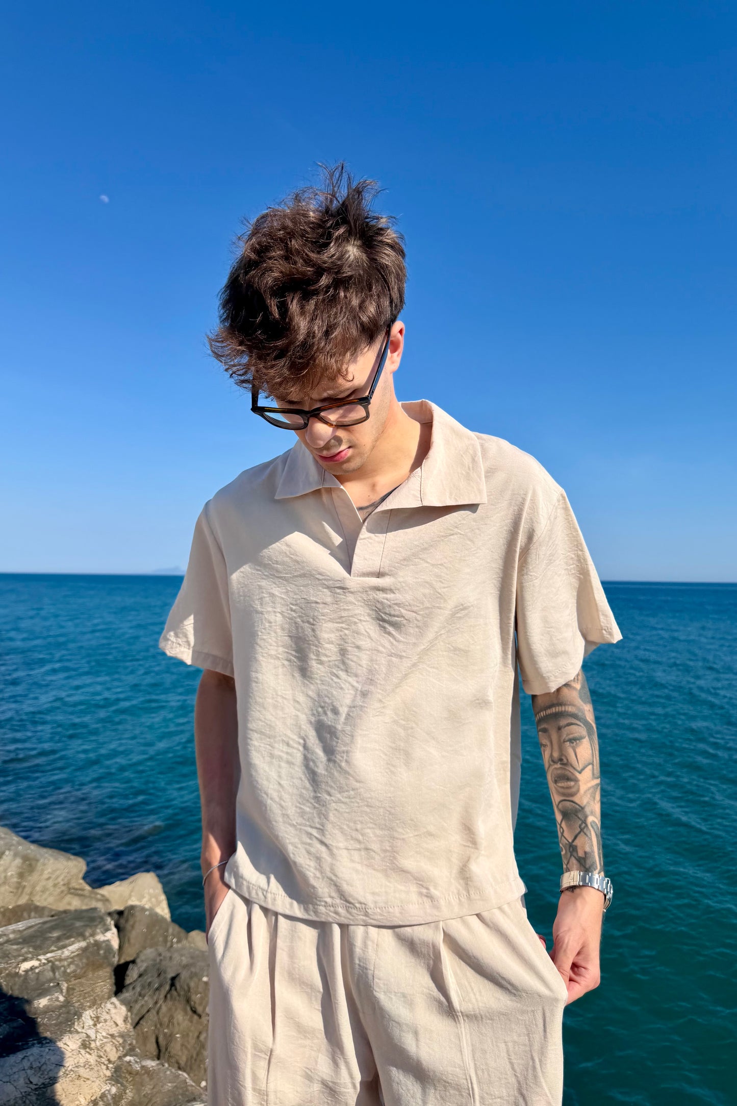 Polo Cancún In Lino Beige