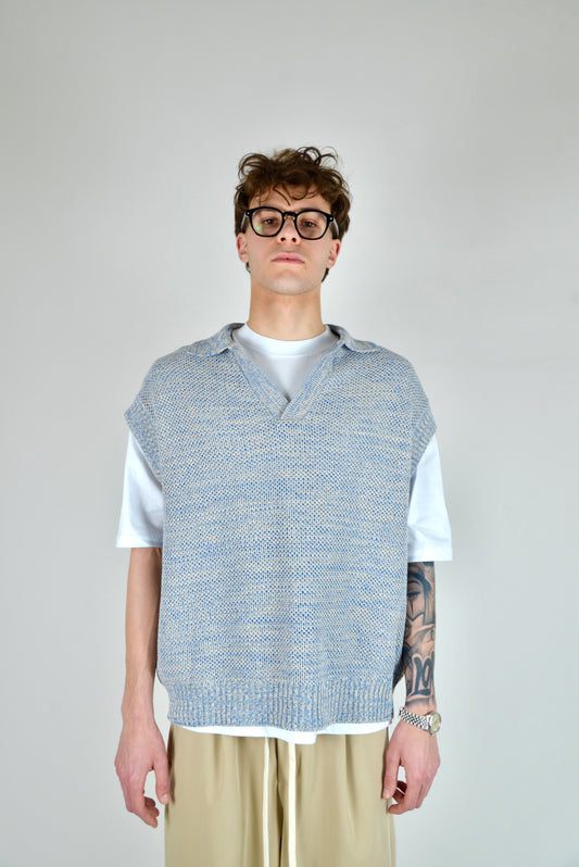 Gilet In Filo Intrecciato Celeste