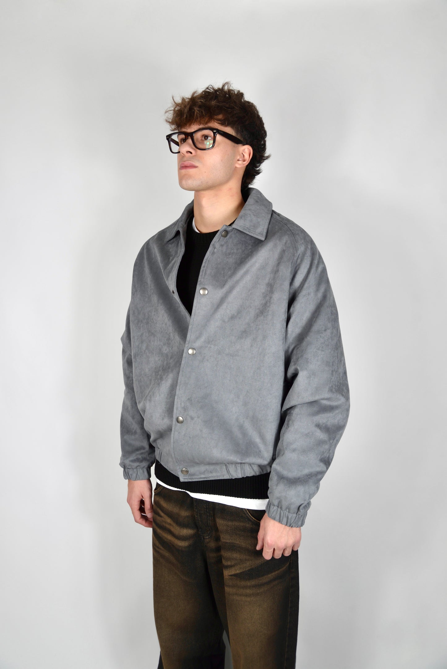 Bomber Scamosciato Grigio