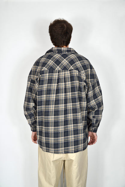 Camicia A Quadri Oversize Blu/Beige
