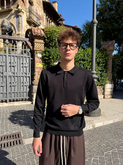 Polo In Filo Manica Lunga Nera