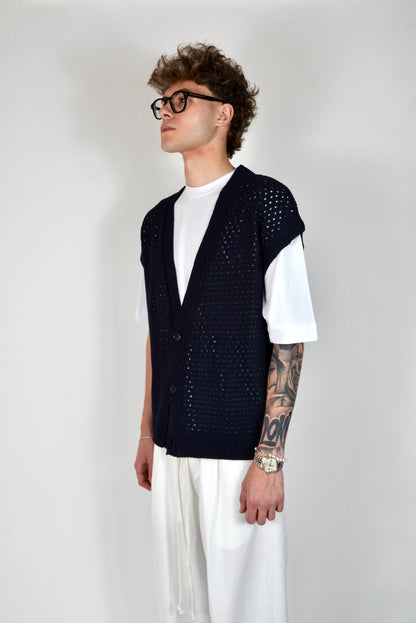 Cardigan Smanicato Blu