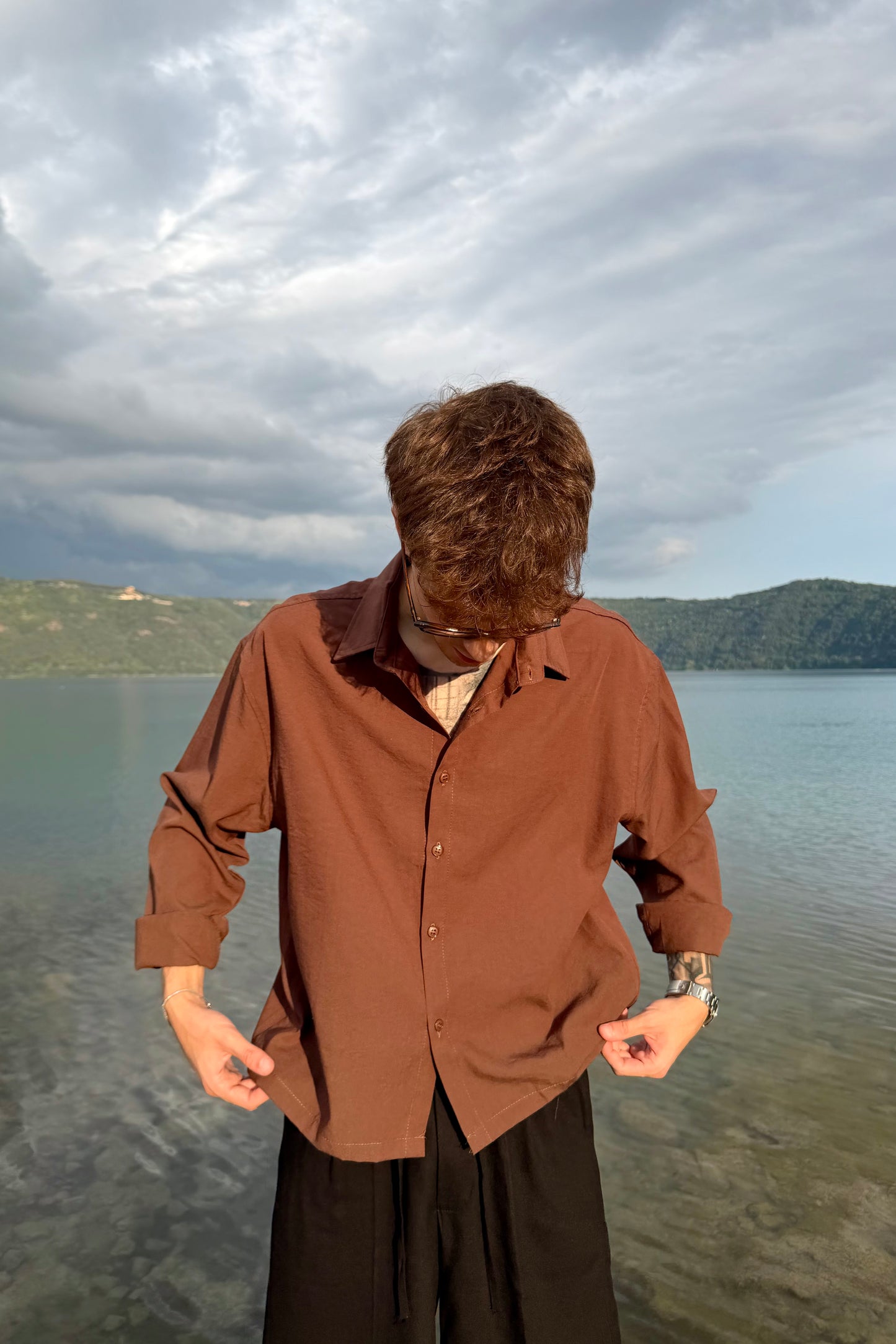 Camicia Cancún In Lino Marrone