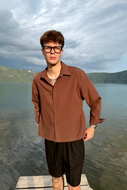 Camicia Cancún In Lino Marrone