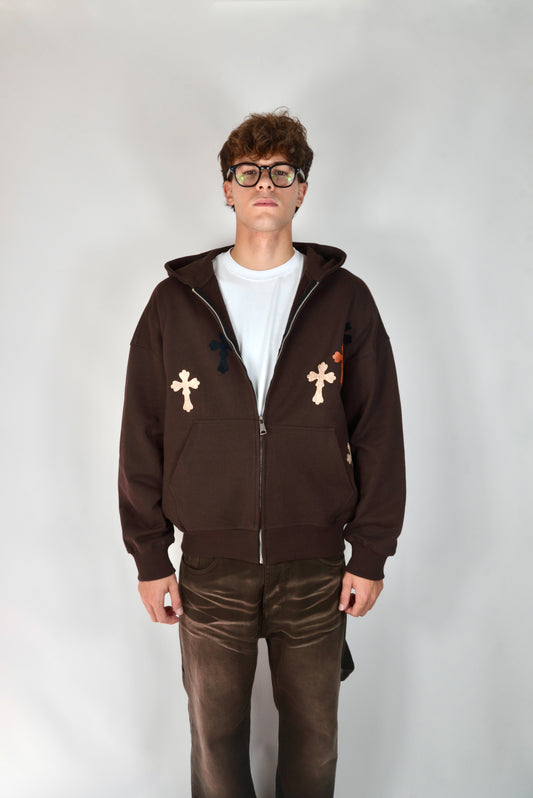 Felpa Con Croci Marrone