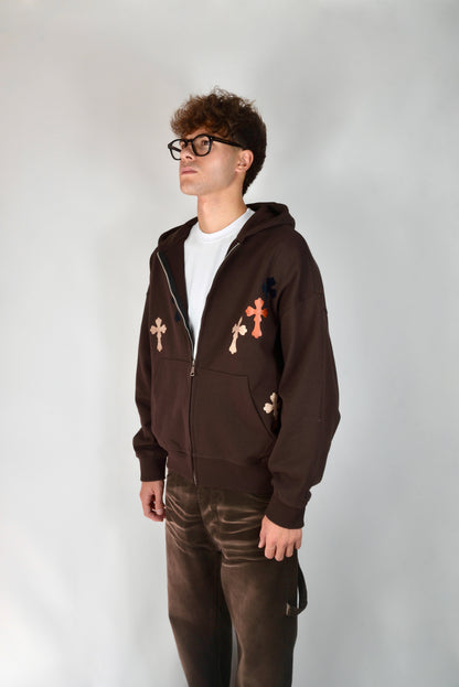 Felpa Con Croci Marrone
