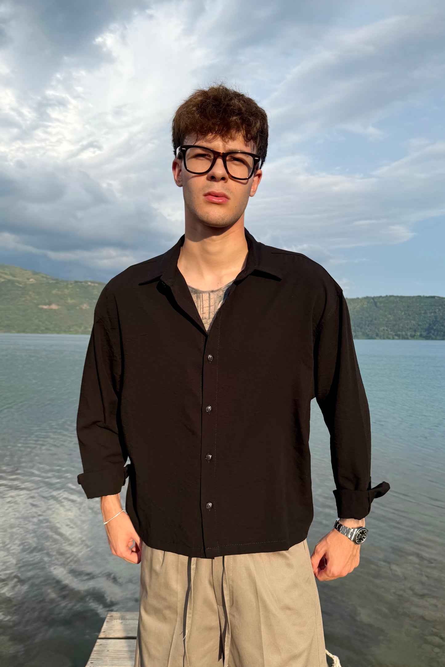 Camicia Cancún In Lino Nera