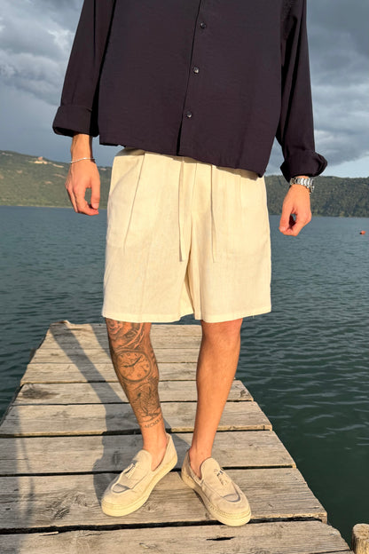 Pantaloncino In Lino Panna