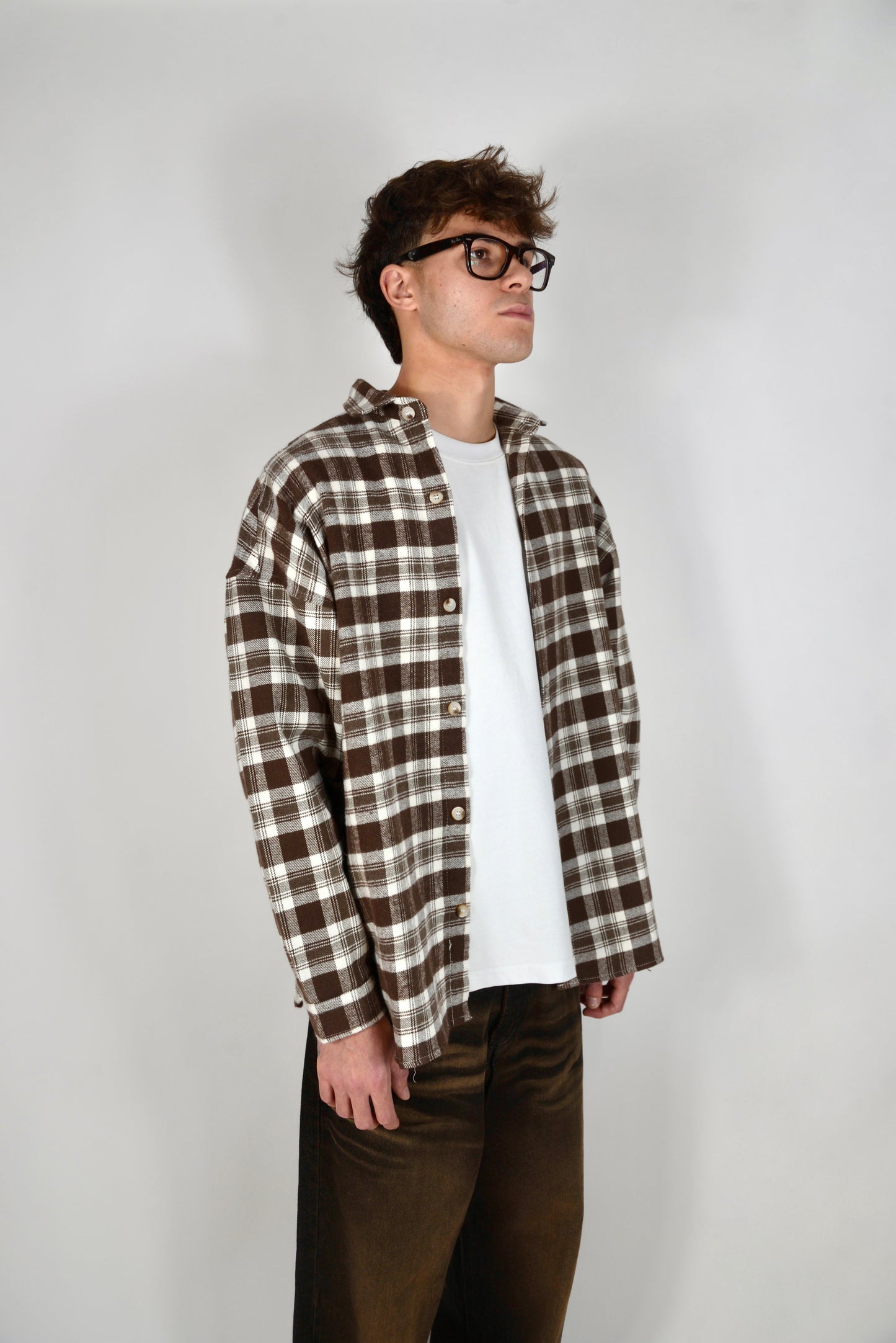 Camicia A Quadri Oversize Moro/Panna