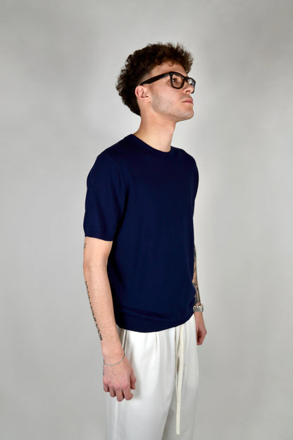T-Shirt In Filo Blu Navy