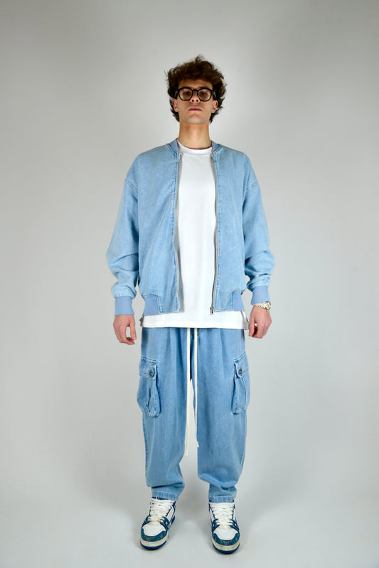 Coordinato Cargo In Denim Celeste