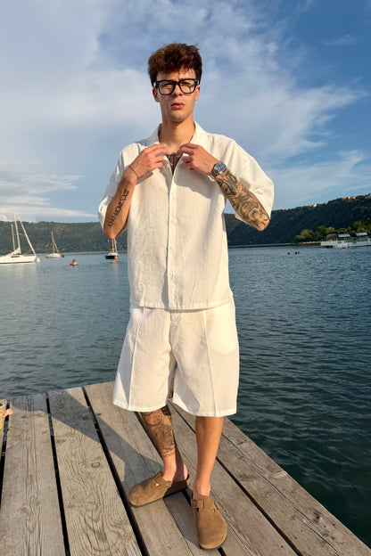 Coordinato Mykonos In Lino Bianco