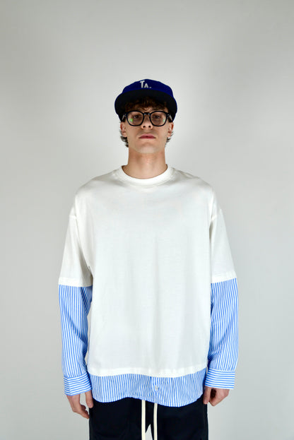 T-shirt Manica Camicia a Righe Bianca