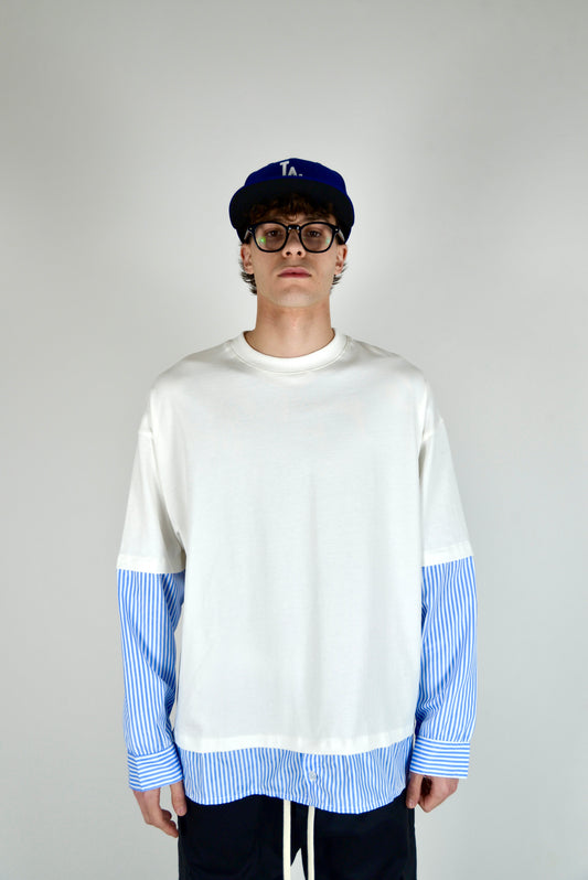 T-shirt Manica Camicia a Righe Bianca