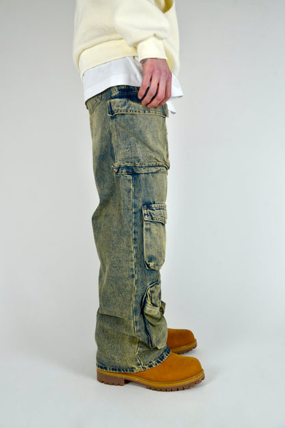 Jeans Cargo Multipocket Baggy Fit Sabbiato