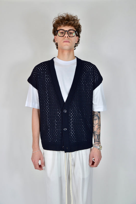 Cardigan Smanicato Blu