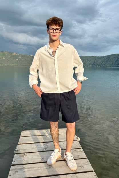 Pantaloncino In Lino Blu Notte