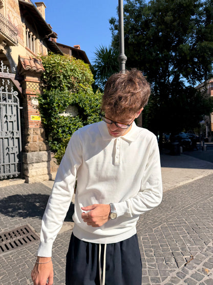 Polo In Filo Manica Lunga Bianca