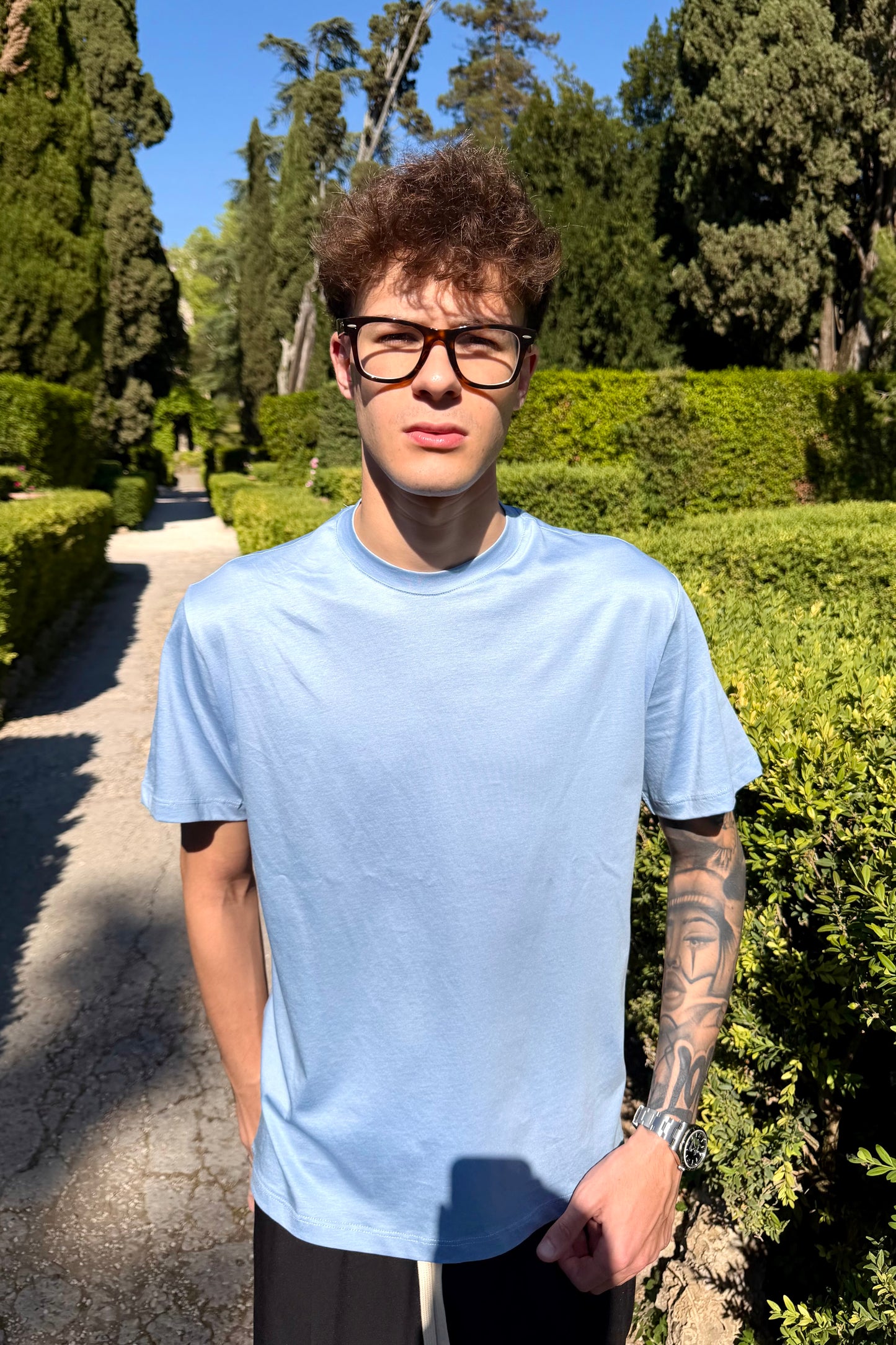 T-Shirt In Filo Di Scozia Celeste