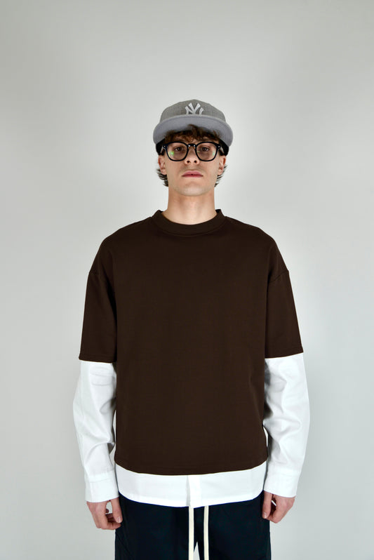 T-shirt Manica Camicia Marrone
