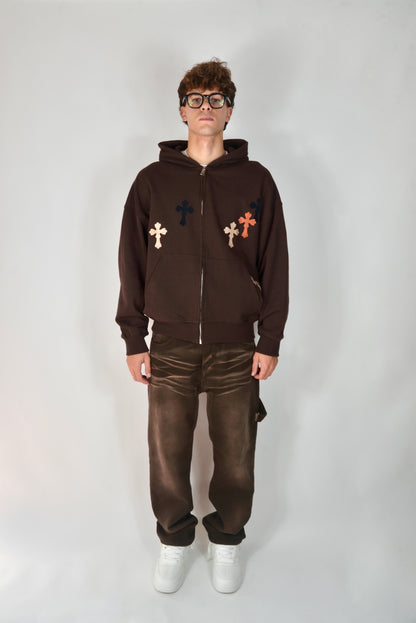 Felpa Con Croci Marrone