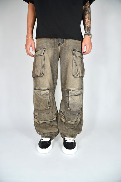 Jeans Cargo Multipocket Baggy Fit Sabbiato