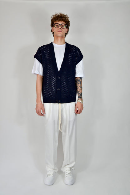 Cardigan Smanicato Blu