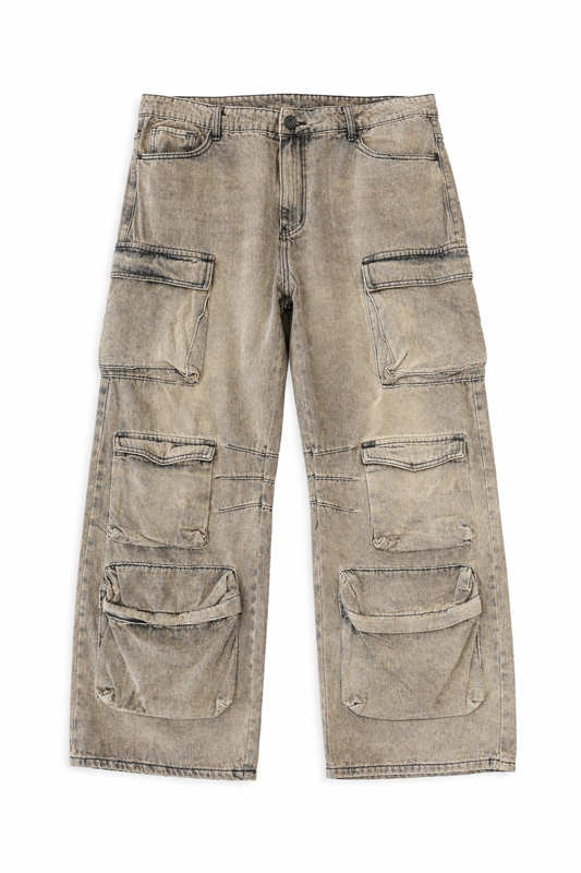 Jeans Cargo Multipocket Baggy Fit Sabbiato