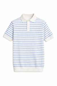 Polo In Filo Intrecciato Bianca/Celeste