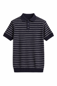 Polo In Filo Intrecciato Blu Notte/Bianca